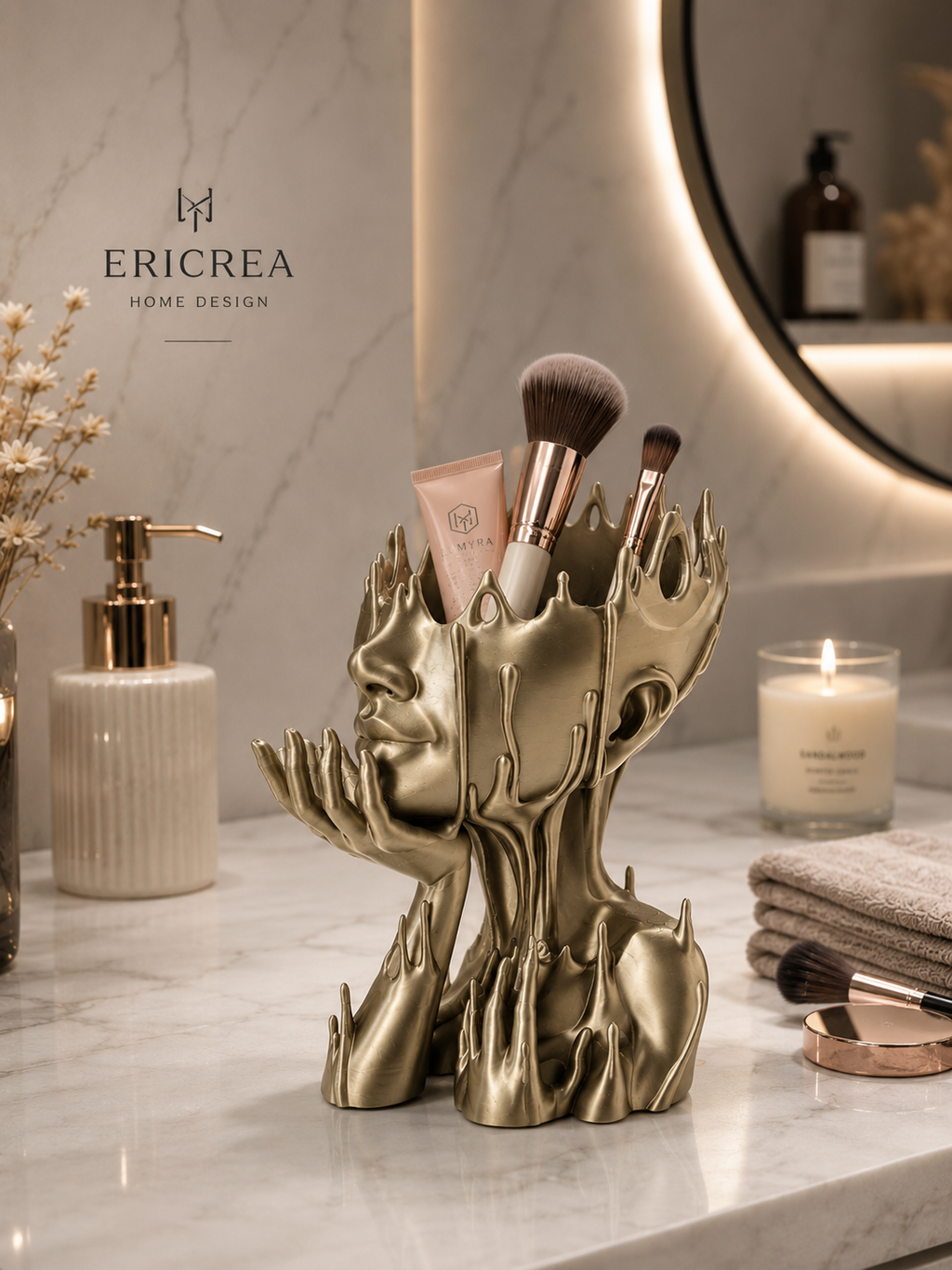 Pot Décoratif Visage Fondu – Effet Argenté & Doré Nacré – Impression 3D