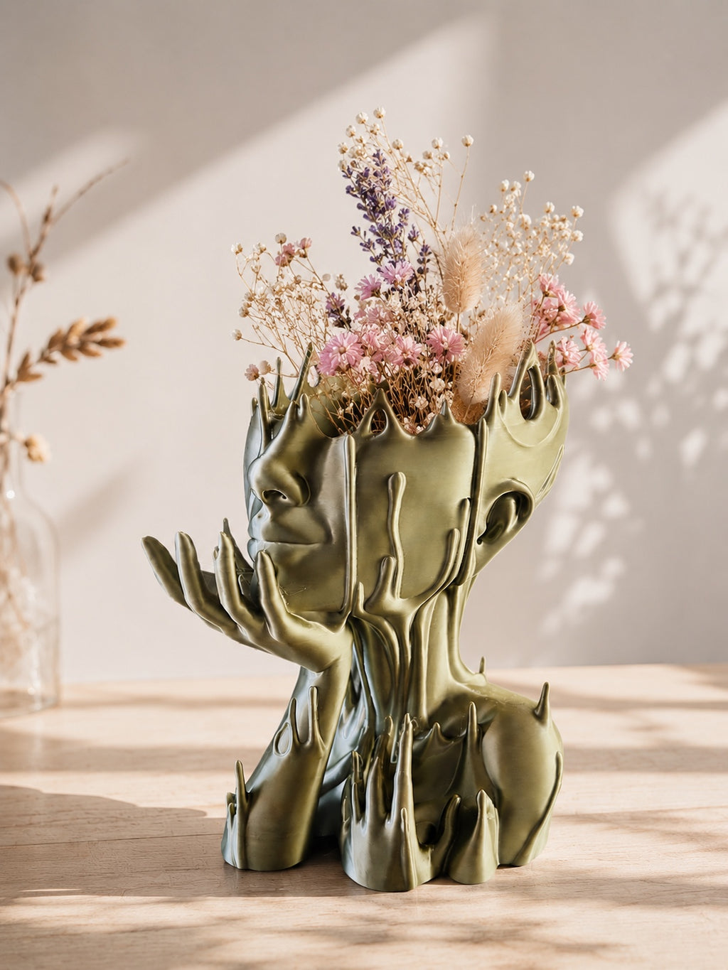 Pot Décoratif Visage Fondu – Effet Argenté & Doré Nacré – Impression 3D