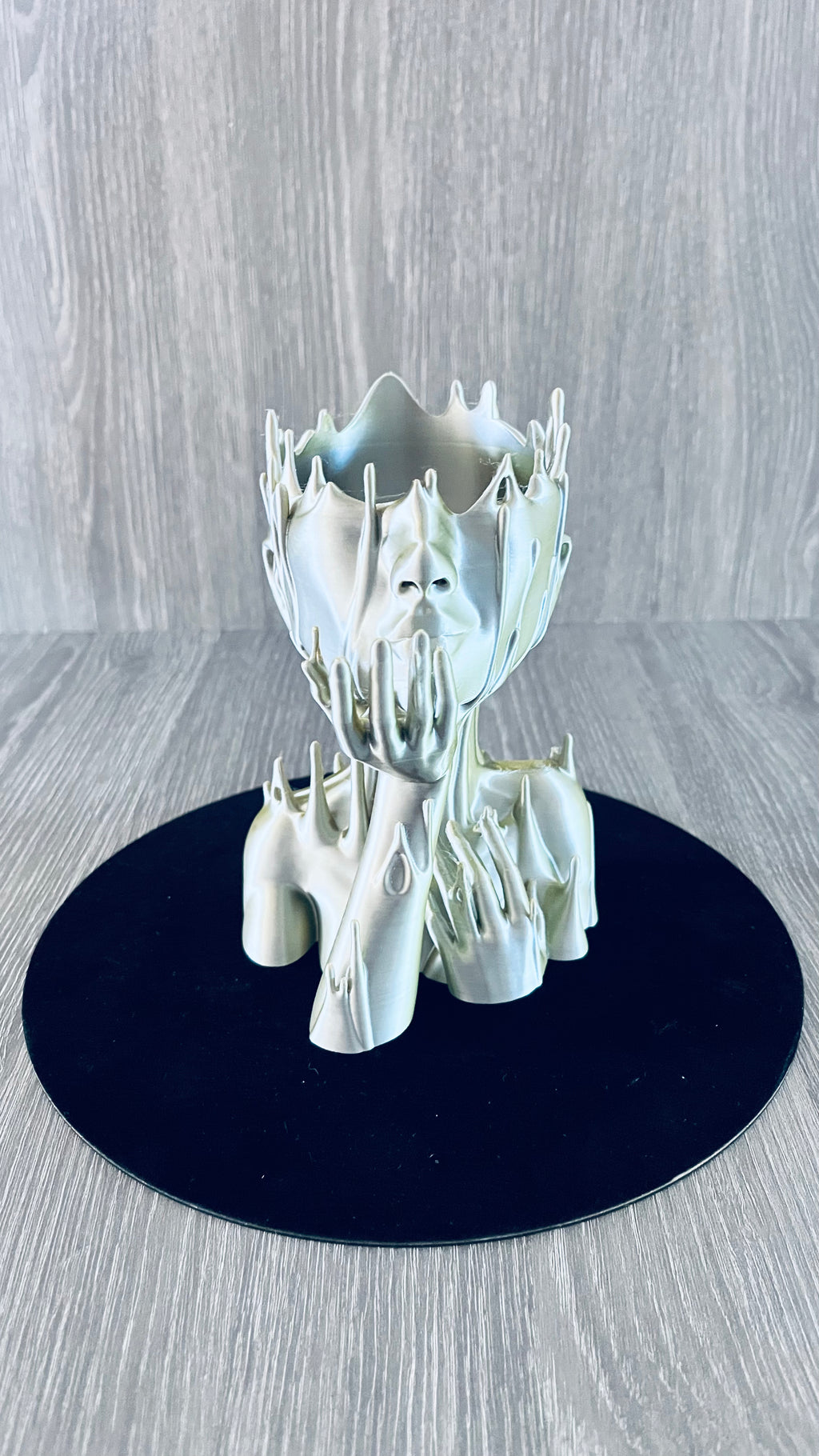 Pot Décoratif Visage Fondu – Effet Argenté & Doré Nacré – Impression 3D
