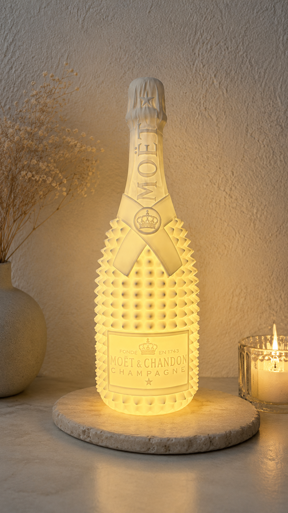 Éclat de Champagne Lumineux – Bouteille LED Décorative – Impression 3D
