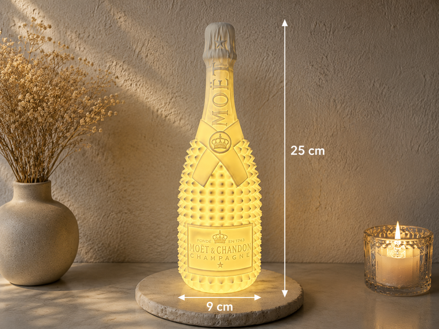 Éclat de Champagne Lumineux – Bouteille LED Décorative – Impression 3D
