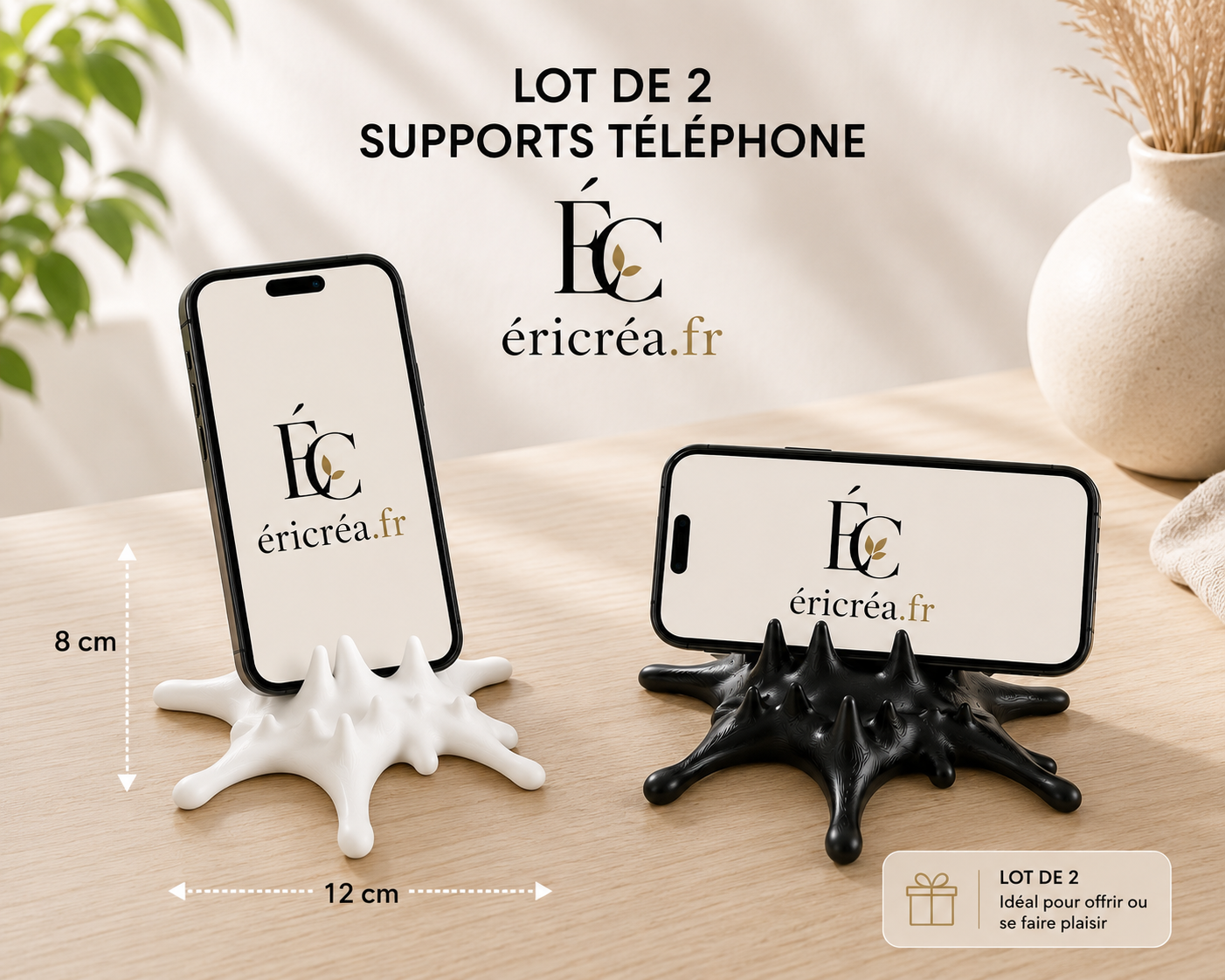 Lot de 2 Supports Téléphone Splash – Blanc & Noir