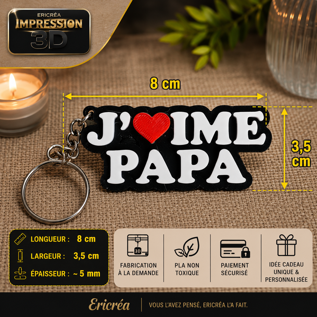 Lot Revendeur Porte-clés – « J'aime Papa » – 10 pièces