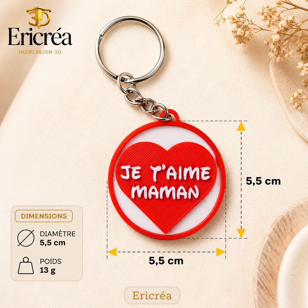 Lot Revendeur Porte-clés – « Je t'aime Maman » – 10 pièces