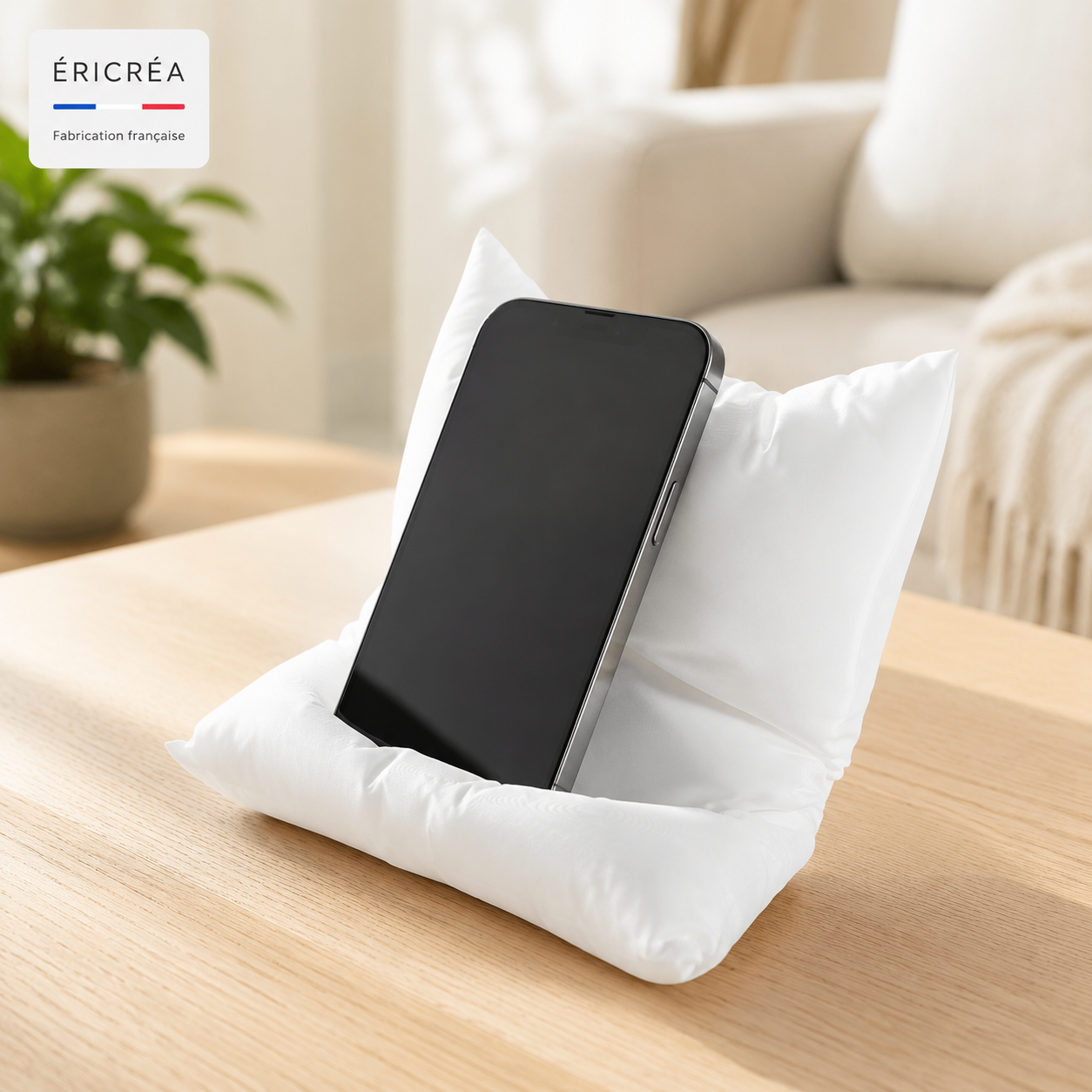 Support téléphone en forme de coussin douillet
