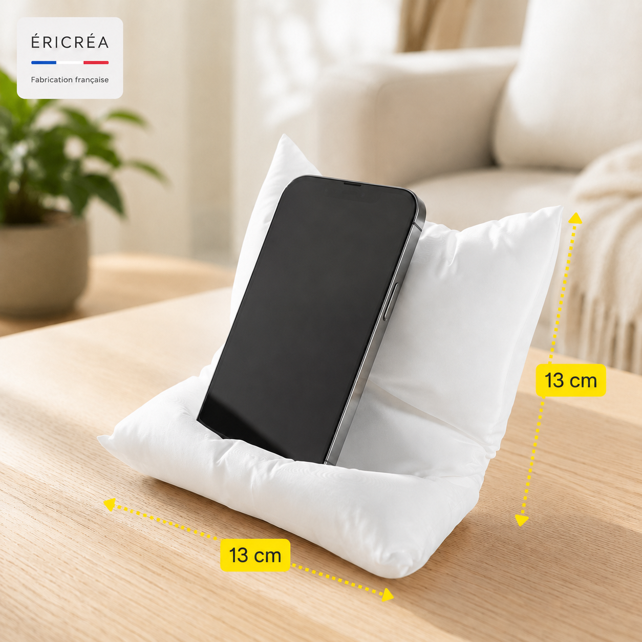 Support téléphone en forme de coussin douillet