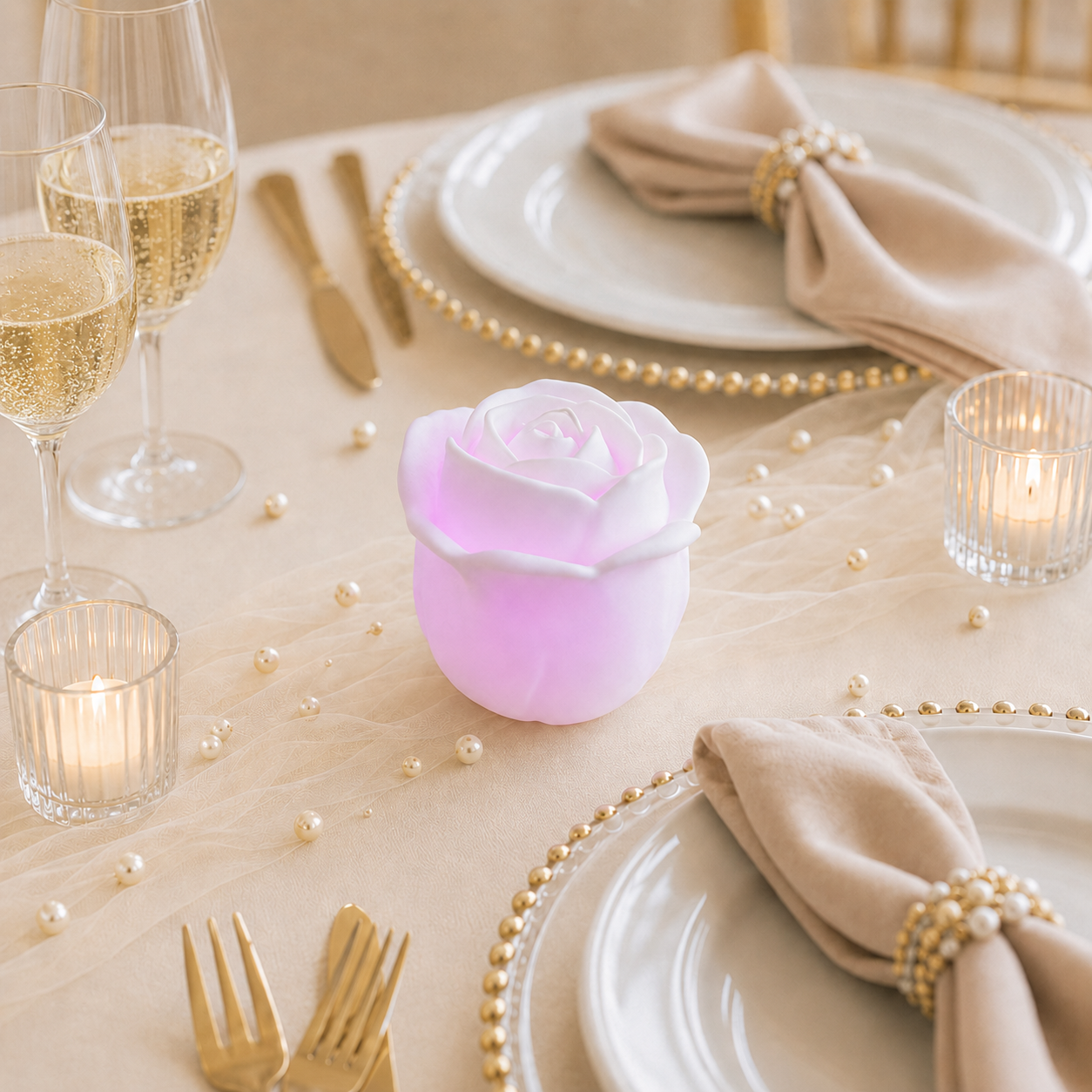 Rose lumineuse décorative – L’élégance au cœur de votre table