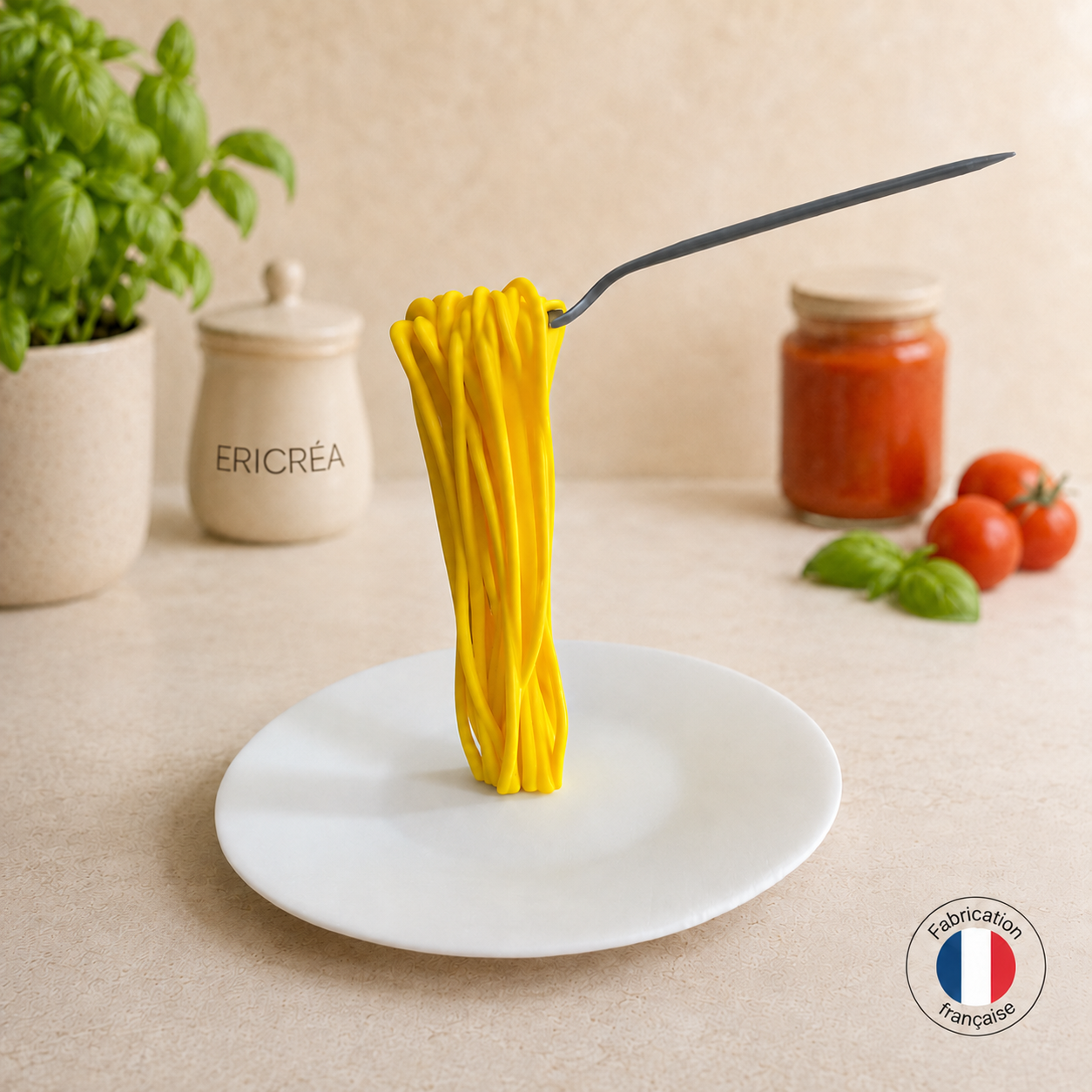 Assiette de spaghettis flottants