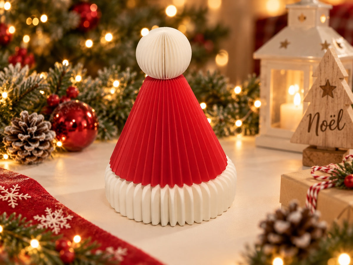 Boîte décorative bonnet du Père Noël rouge et blanc — vue 1