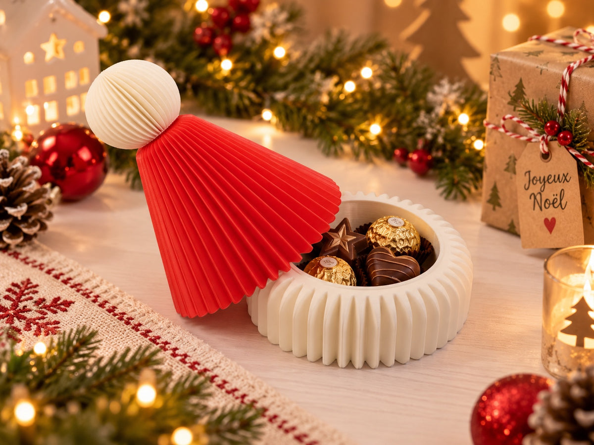 Boîte décorative bonnet du Père Noël rouge et blanc — vue 2
