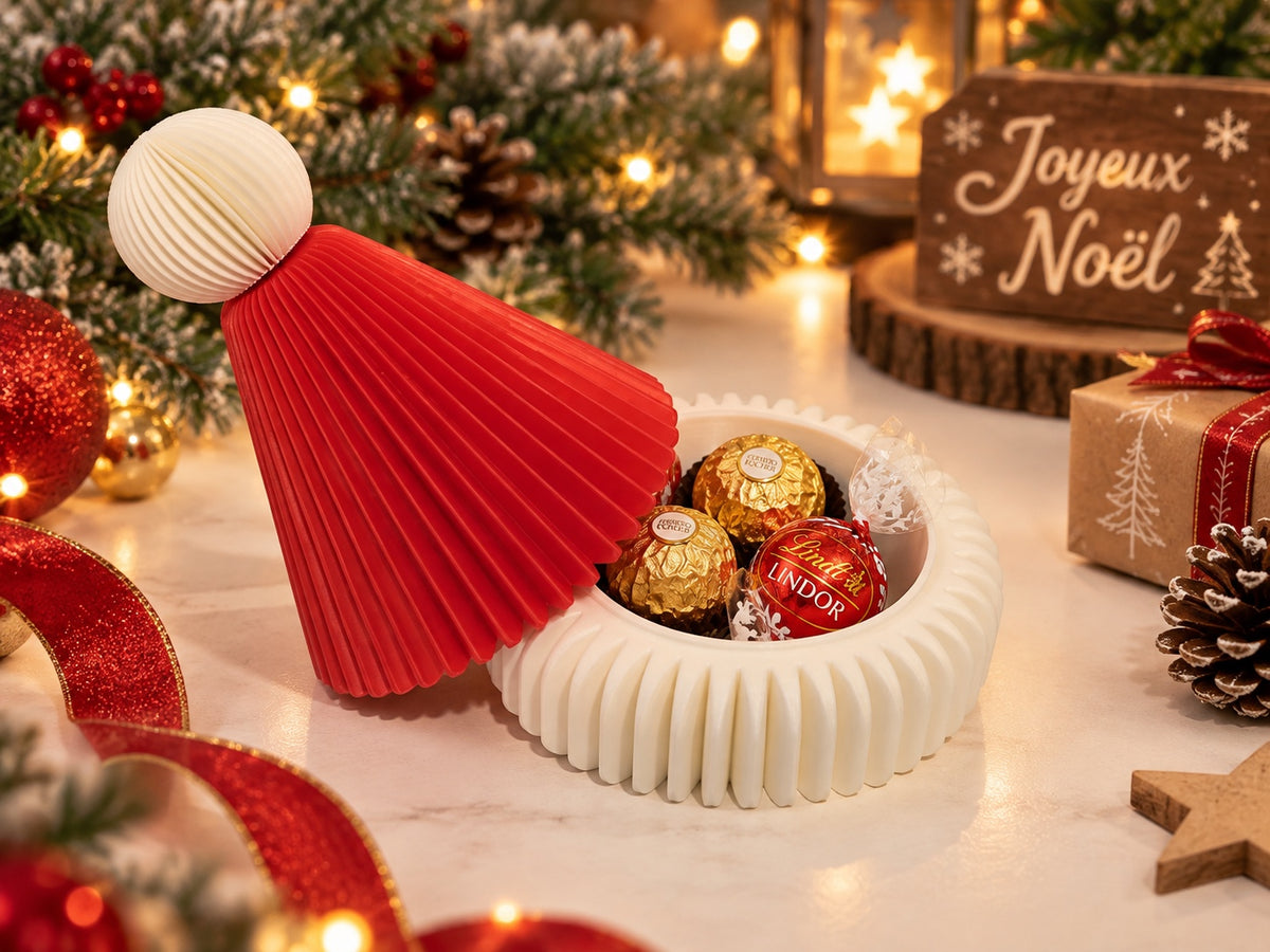 Boîte décorative bonnet du Père Noël rouge et blanc — vue 3