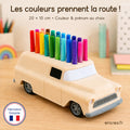 Voiture porte-stylos personnalisable avec feutres colorés, 20 x 10 cm