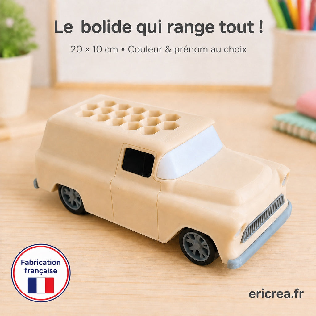 Voiture porte-stylos personnalisable vide, vue de face