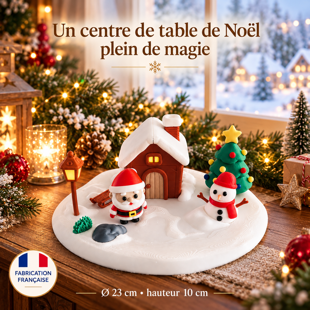 Centre de table village de Noël dans une ambiance rustique