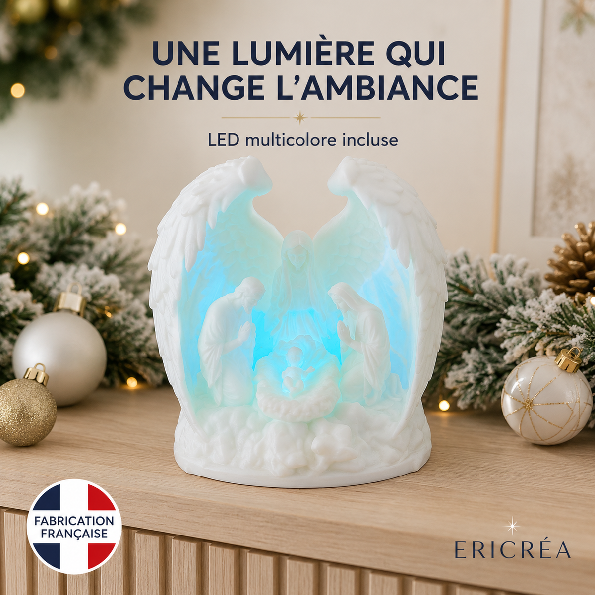 Crèche lumineuse avec éclairage LED bleu clair