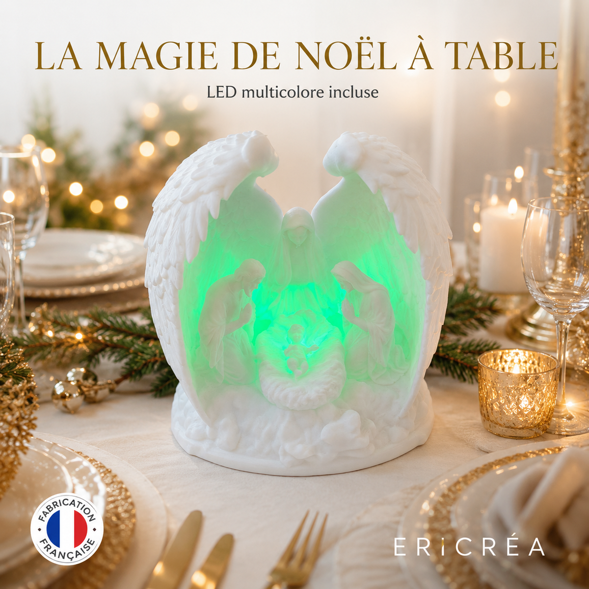Crèche lumineuse LED verte en décoration de table de Noël