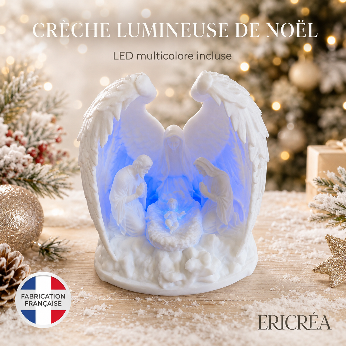 Crèche de Noël lumineuse ERICRÉA, LED multicolore incluse