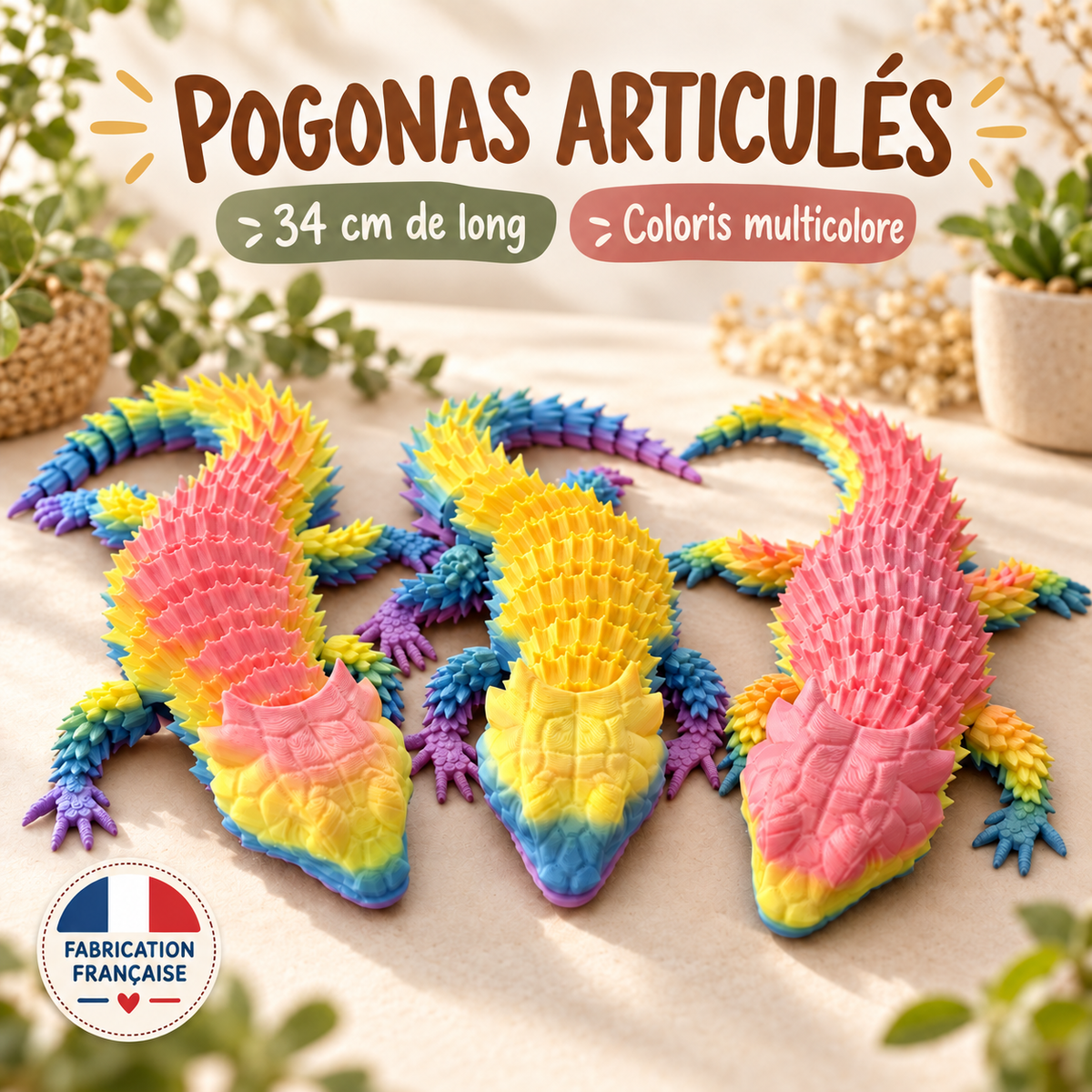 Pogona articulé multicolore de 34 cm