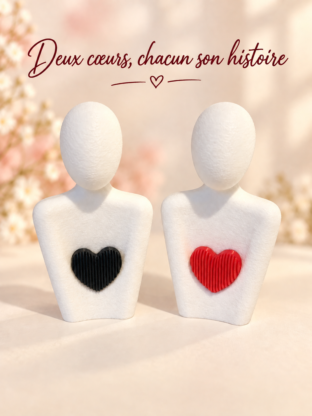 Figurines Deux cœurs, chacun son histoire – cœur personnalisable