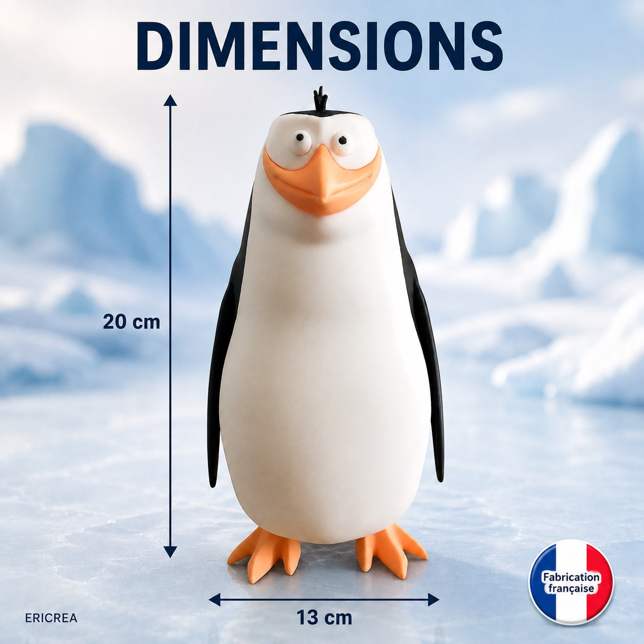 Dimensions figurine pingouin 3D 20 par 13 centimètres
