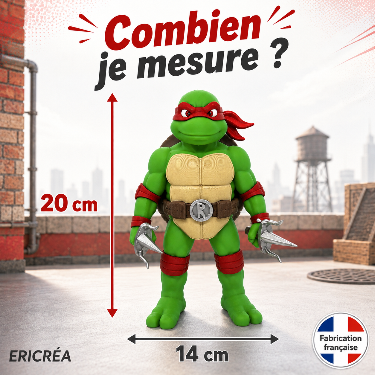 Figurine tortue au bandeau rouge dimensions 20 x 14 cm
