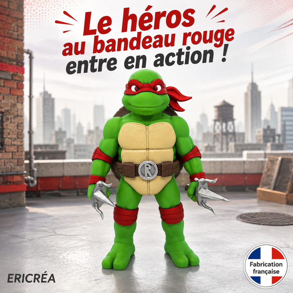 Figurine tortue au bandeau rouge fabriquée en France
