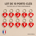 Lot de 10 porte-clés cœur rouge avec lettres personnalisées – toutes les lettres disponibles