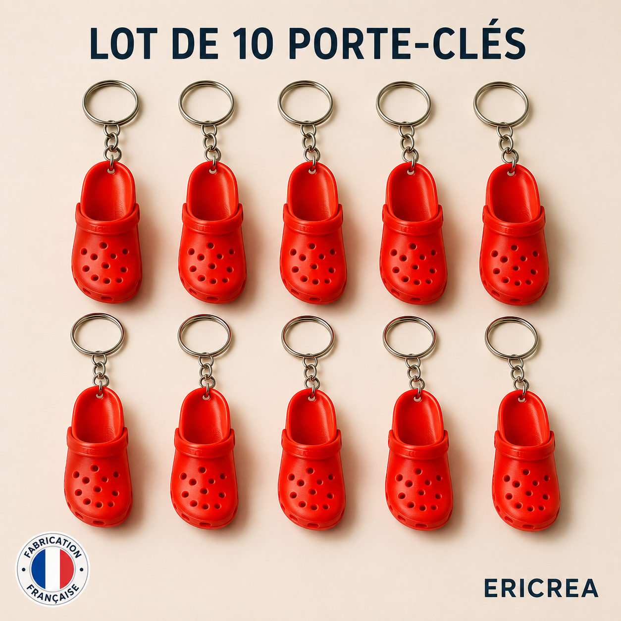 Lot de 10 porte-clés sabot rouge ERICREA – fabrication française