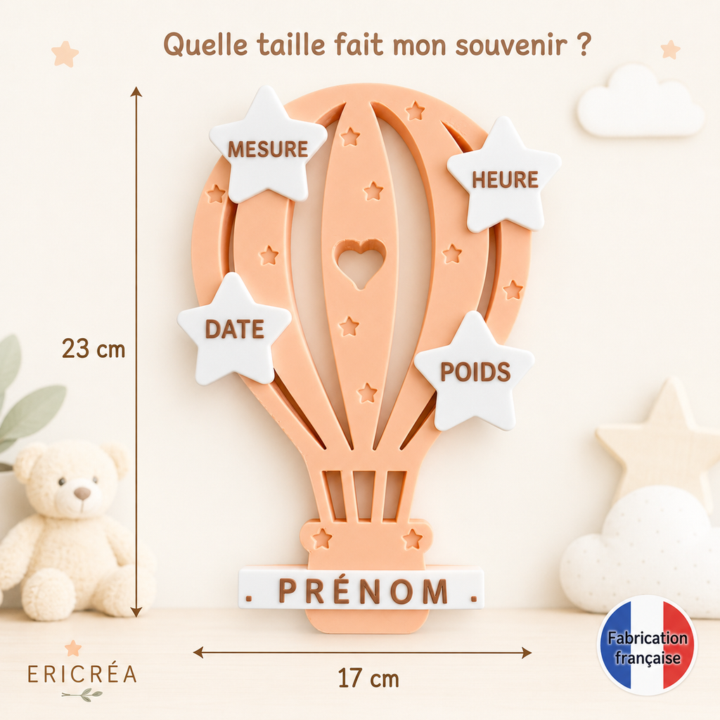 Montgolfière personnalisable dimensions 23 cm sur 17 cm
