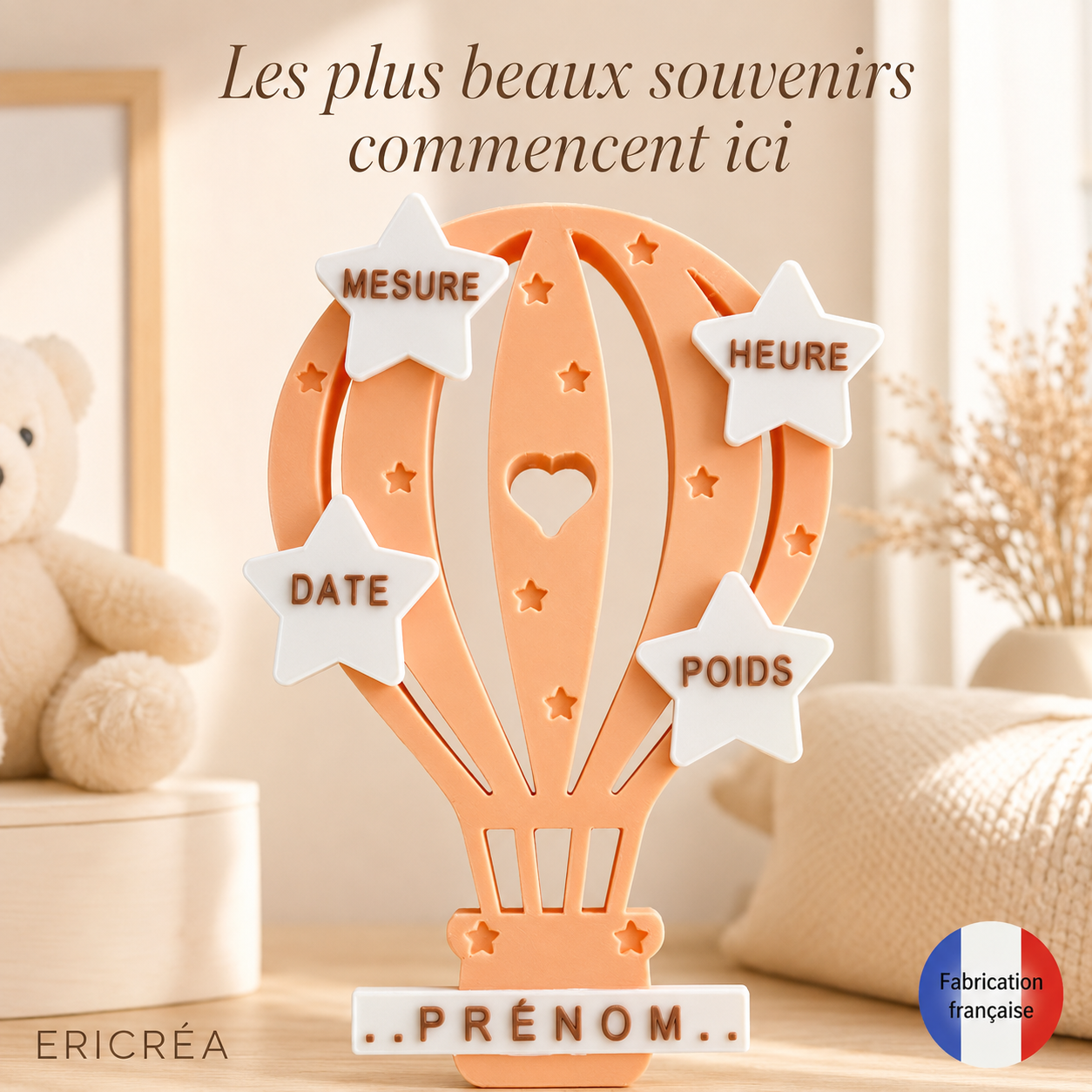 Montgolfière de naissance personnalisable pour chambre d’enfant