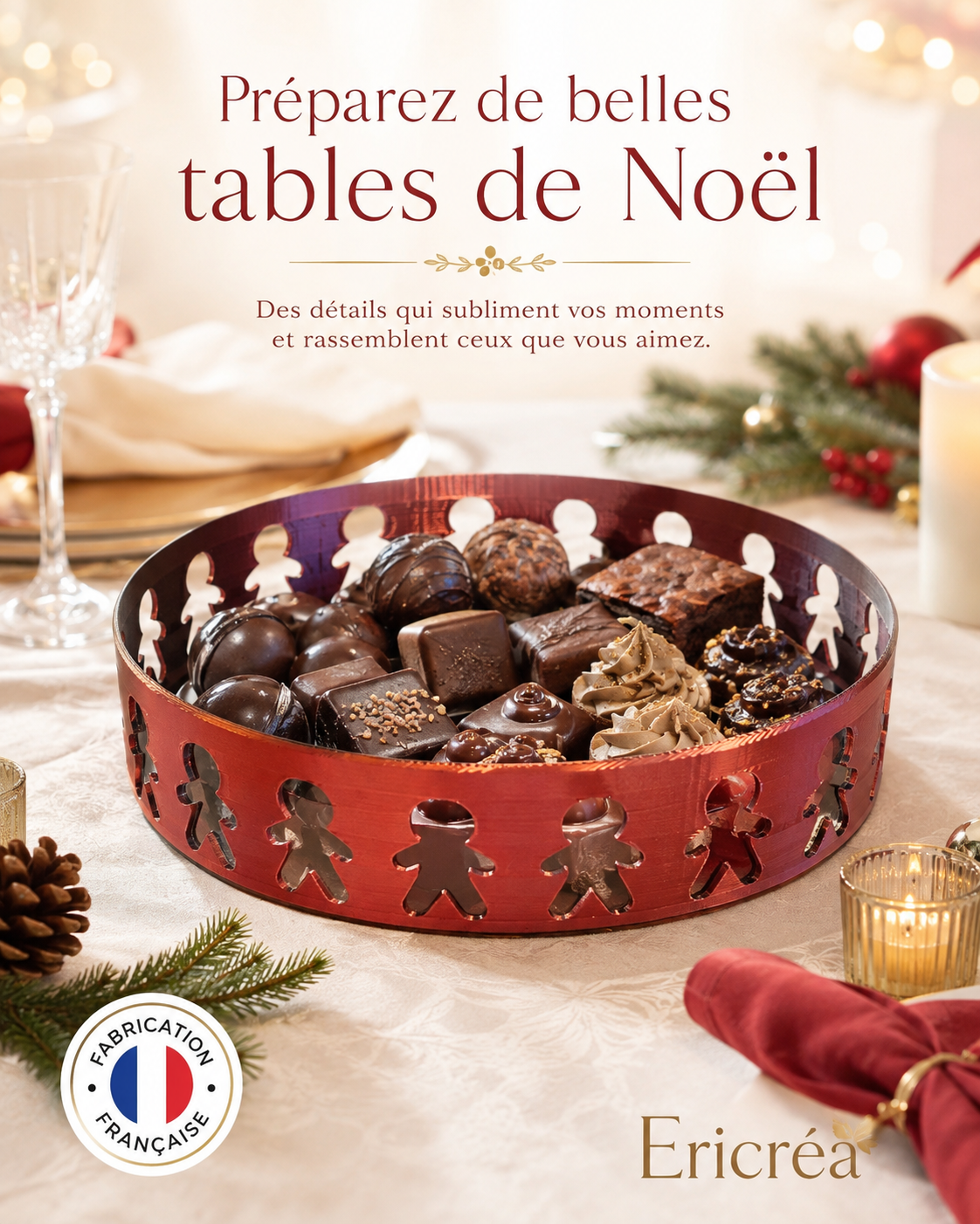 Plateau de Noël Ericréa 20 cm avec chocolats