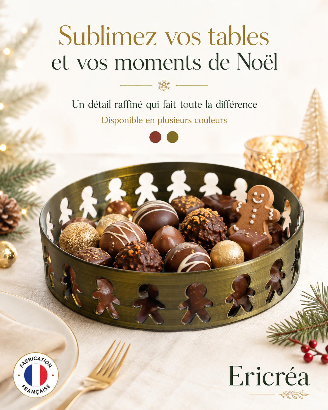 Plateau de Noël Ericréa disponible en plusieurs couleurs