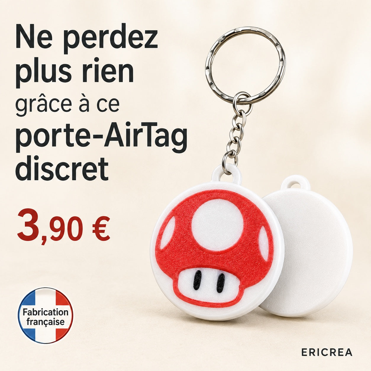 Porte-AirTag discret rouge et blanc Ericréa