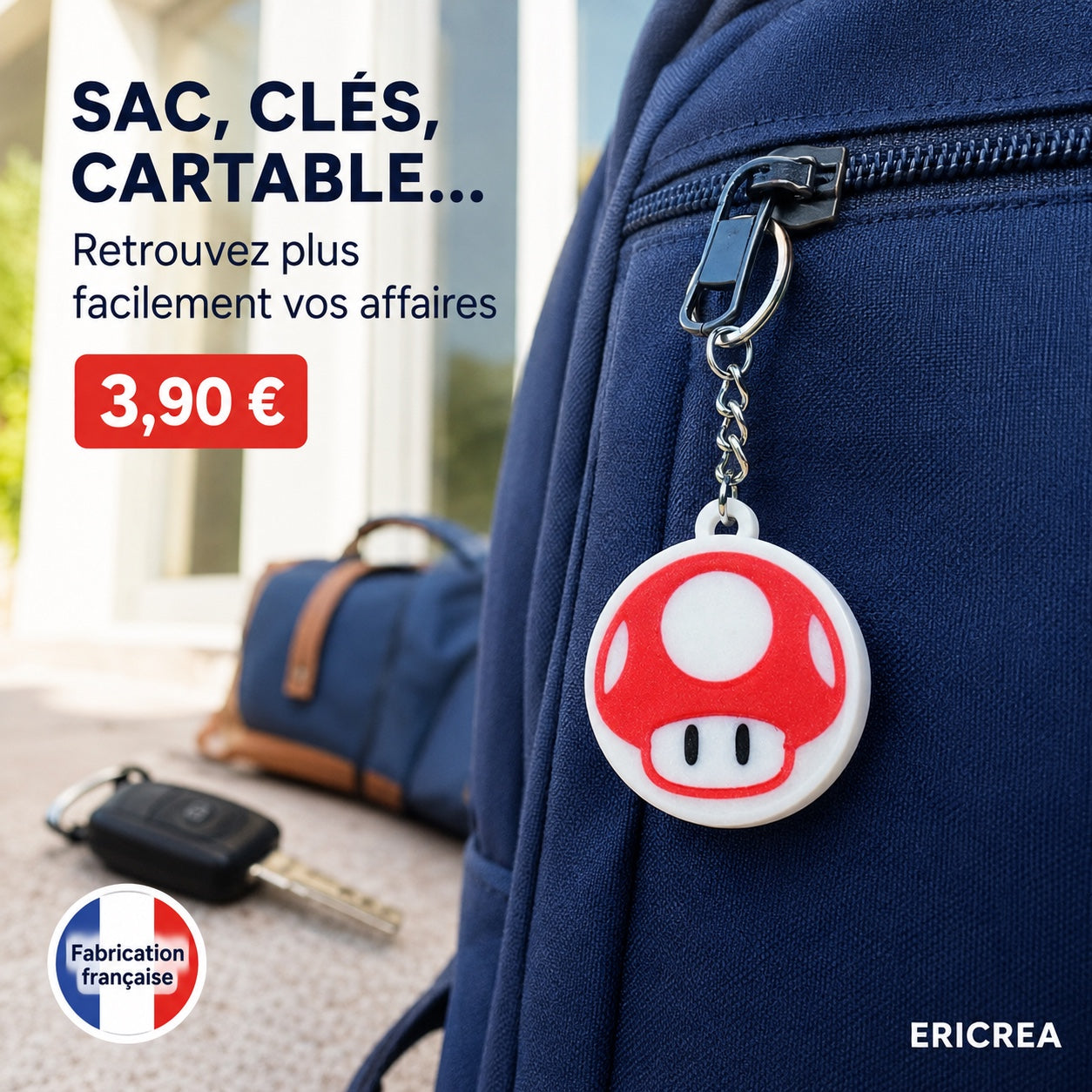 Porte-AirTag discret fixé à un cartable