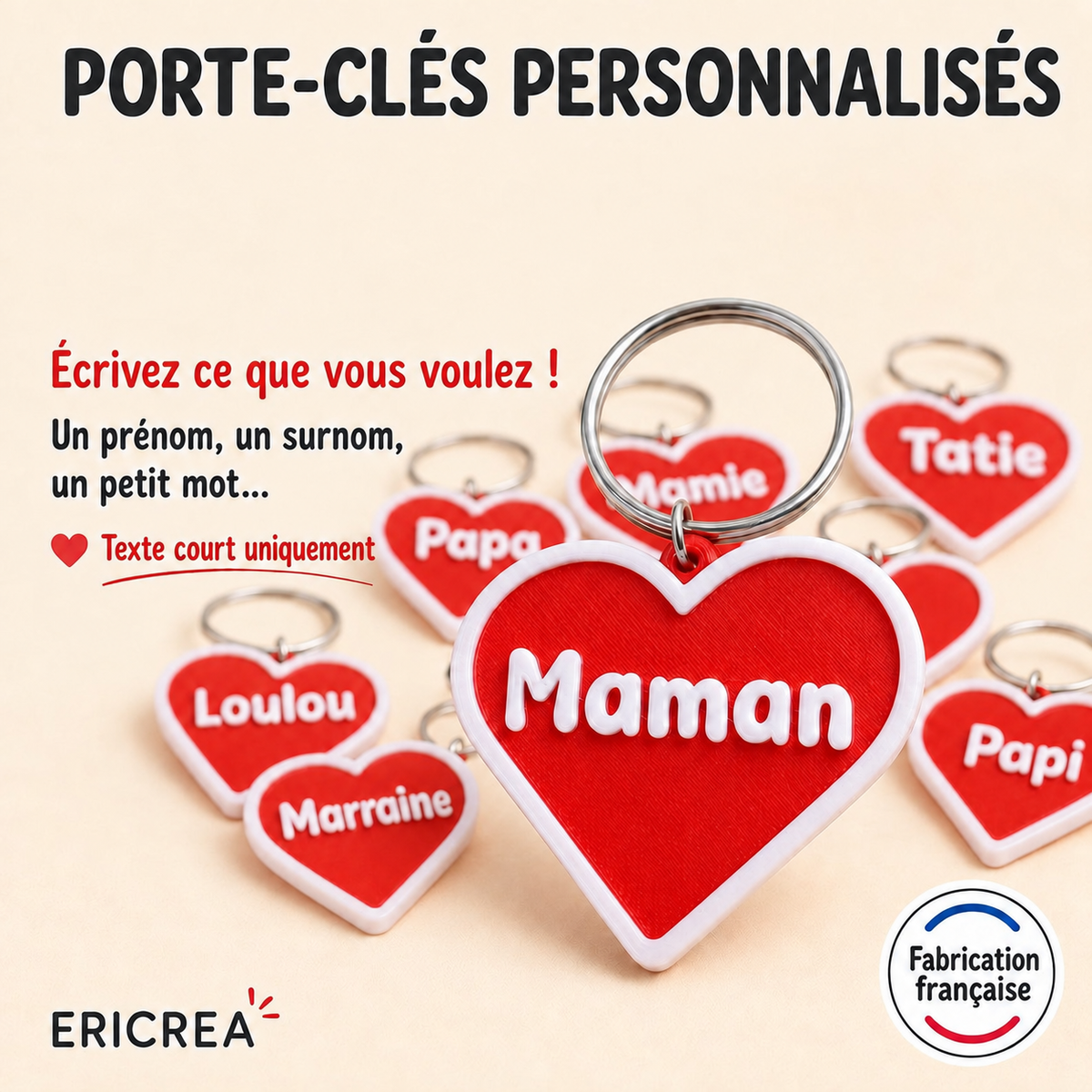 Porte-clés cœur personnalisés