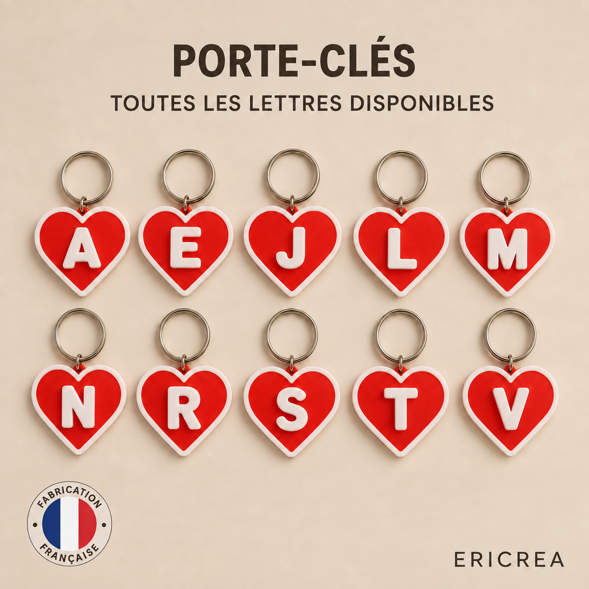Porte-clés cœurs personnalisés avec lettres