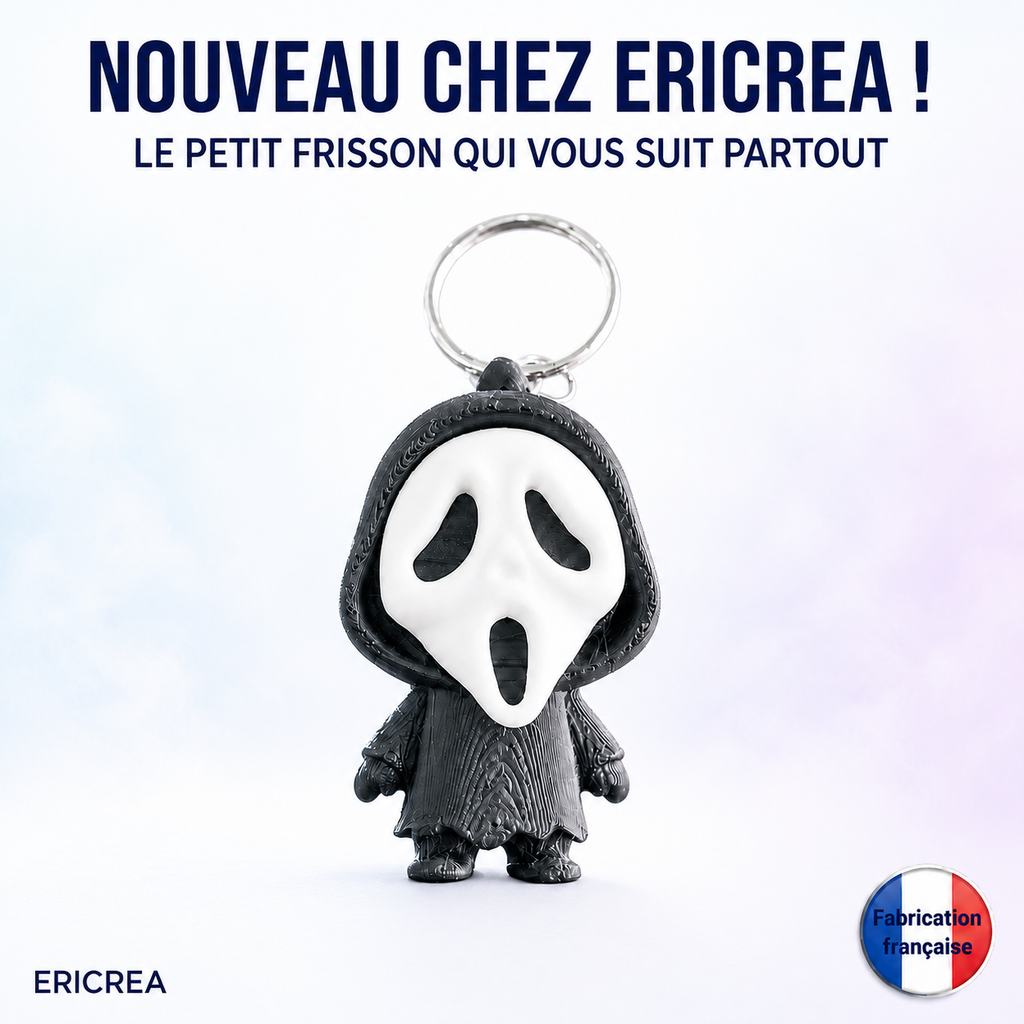 Porte-clés masque d’horreur 3D sur fond clair