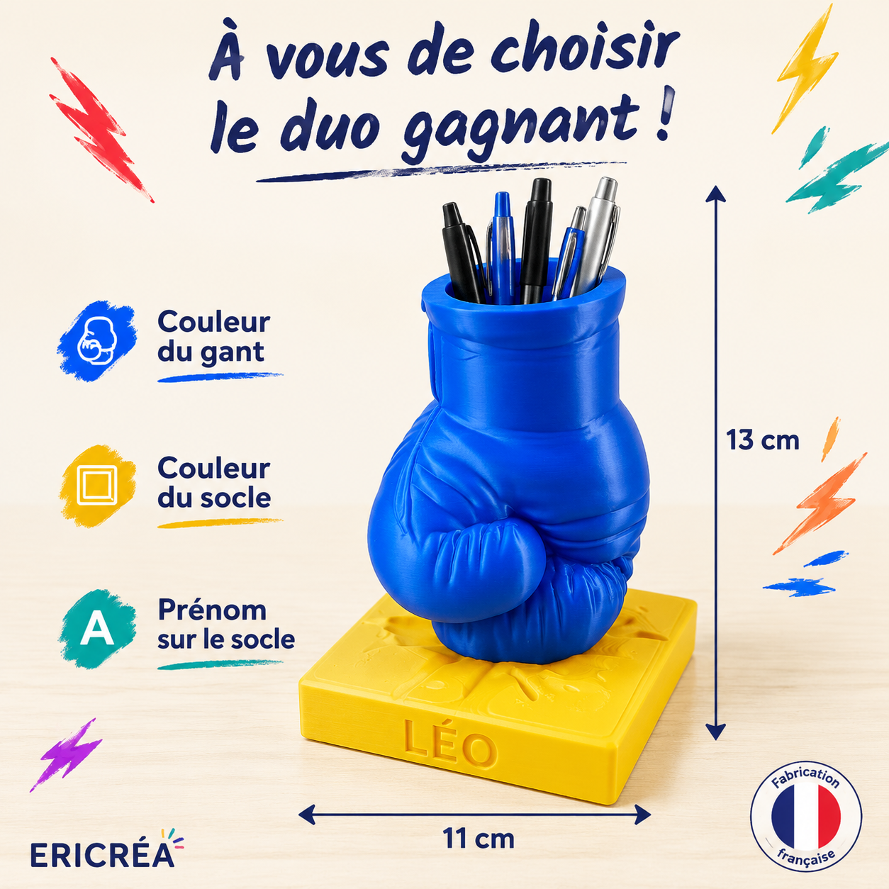 Porte-stylo gant de boxe dimensions 13 x 11 cm