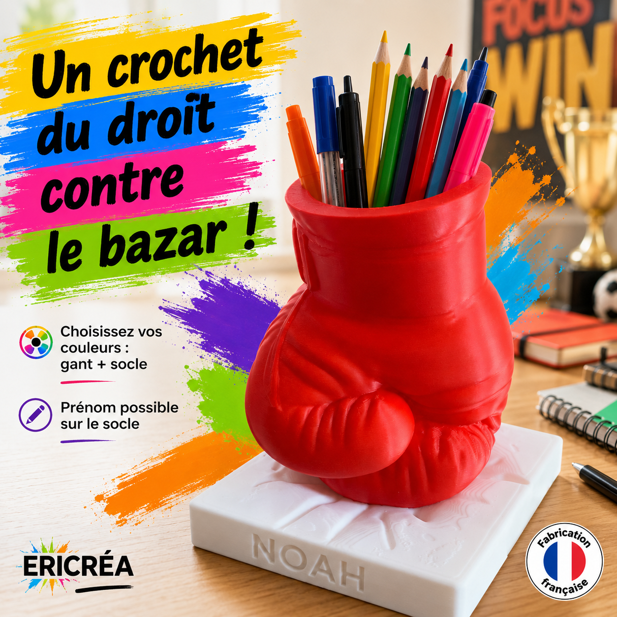 Porte-stylo gant de boxe personnalisable avec choix des couleurs