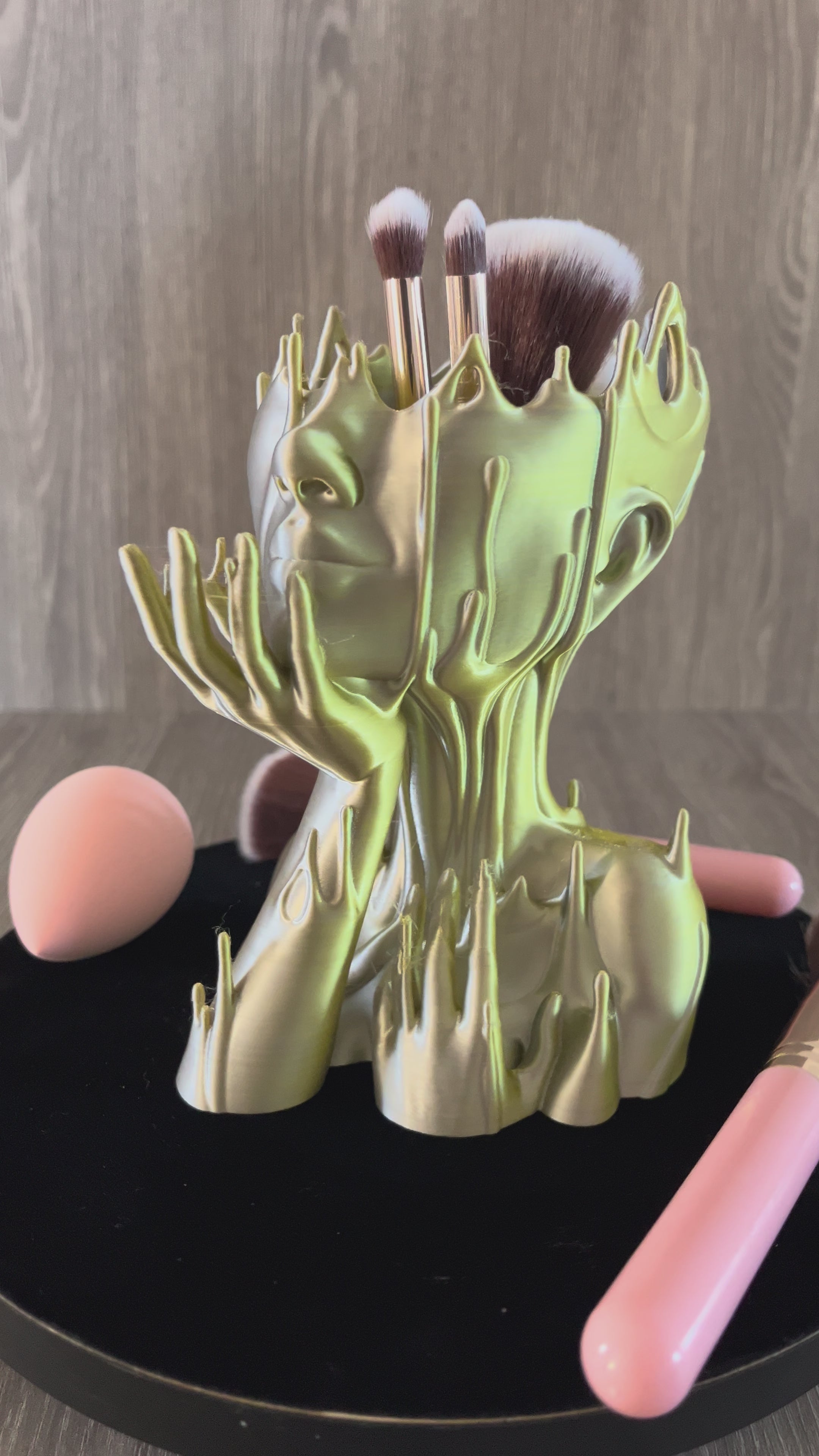 Pot Décoratif Visage Fondu – Effet Argenté & Doré Nacré – Impression 3D