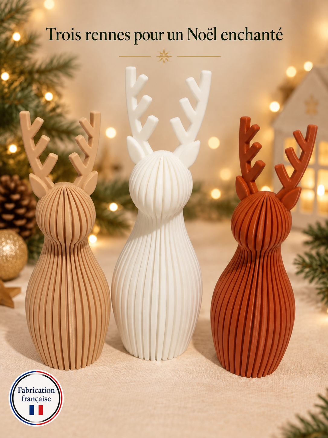 Rennes de Noël décoratifs imprimés en 3D – vendus à l’unité