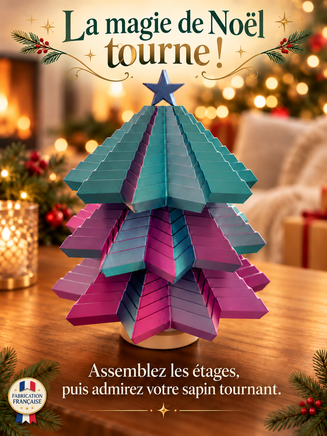 Sapin de Noël tournant assemblé – fabrication française