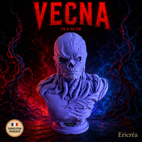 Buste Vecna violet imprimé en 3D par Ericréa, 25 cm par 20 cm
